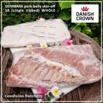 Pork belly skin off import samcan babi frozen Denmark DANISH CROWN 1/3 cuts small roast +/- 1.5kg (price/kg)
